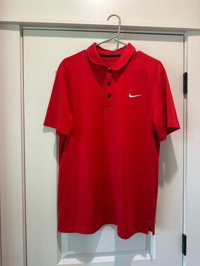 Nike Men's Red Polo with White Swoosh